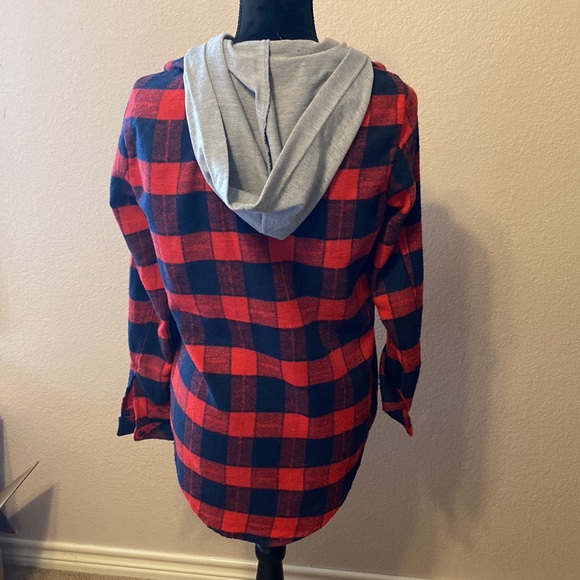 Red/Blue Plaid Long Sleeve Shirt/Hoodie Jacket - Picture 3 of 10